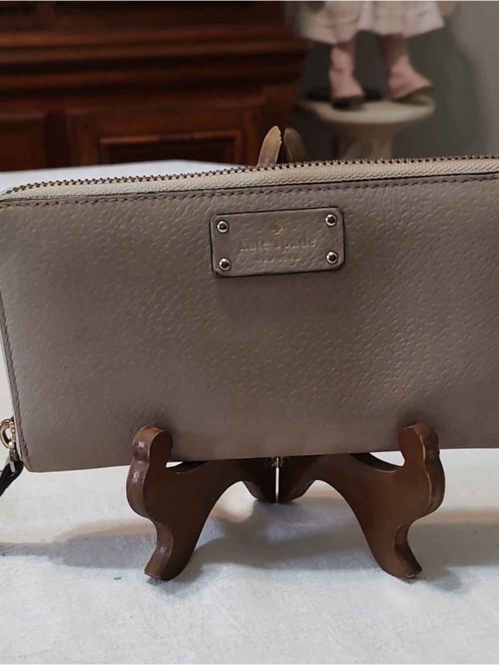 kate spade beige zip-around leather wallet